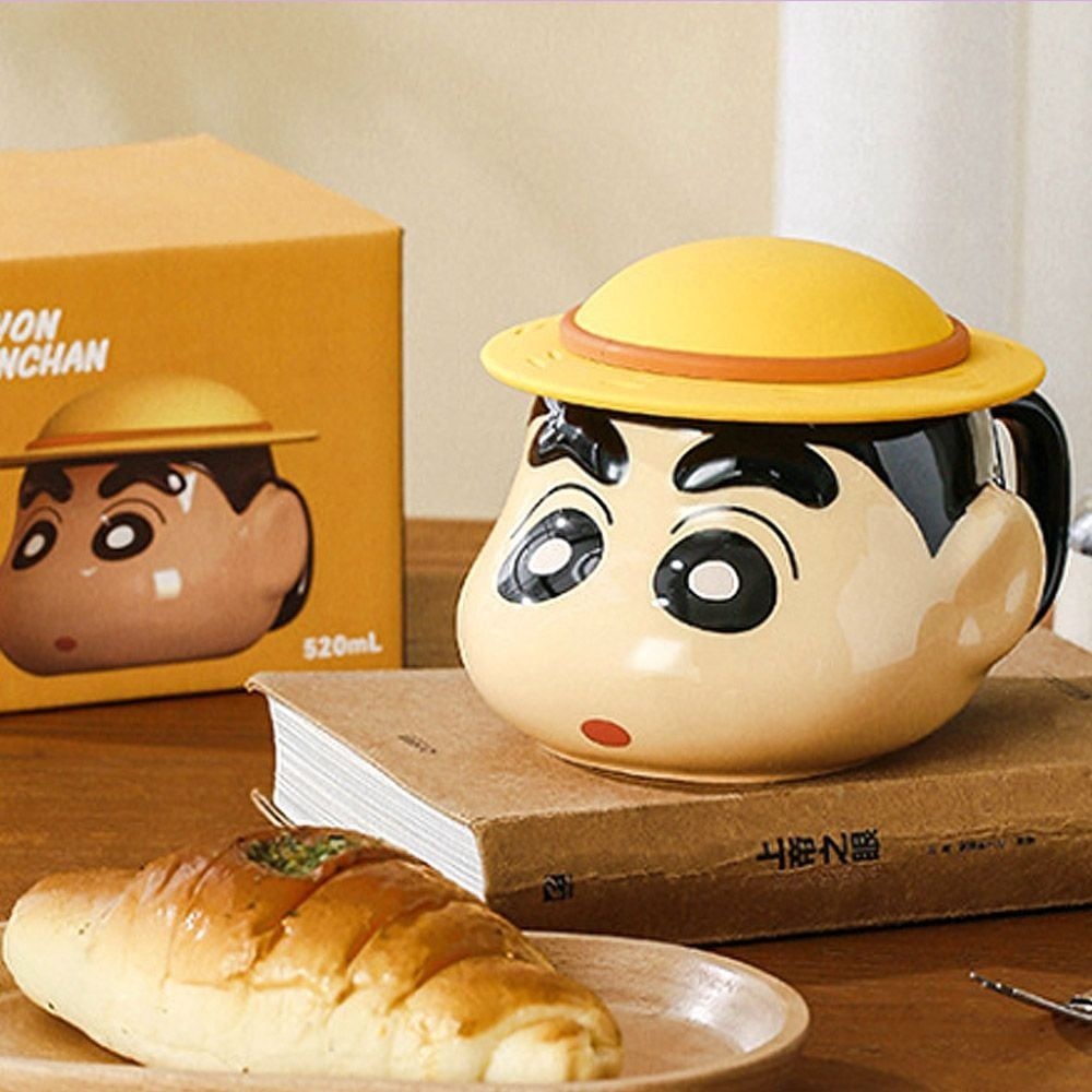 밀짚모자 입체 머그컵 뚜겅 짱구 뚜껑컵 대용량머그 뚜껑머그컵 대용량컵