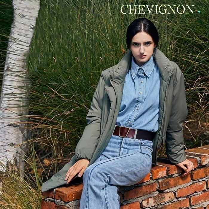 쉐비뇽 [쉐비뇽] 여성 캐시미어 블렌디드 패딩 코트_올리브