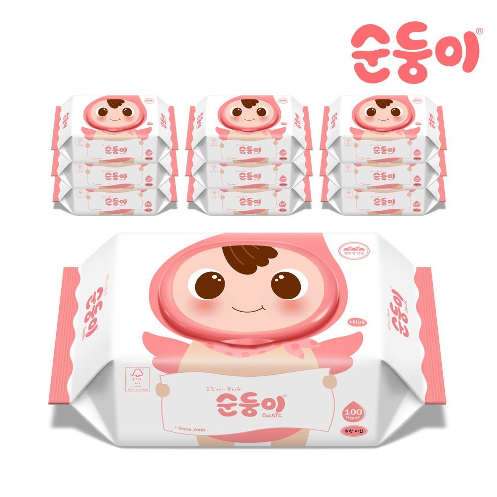 nBpC-01 베이직 무향 엠보싱 물티슈 플러스 캡형 100매 10팩