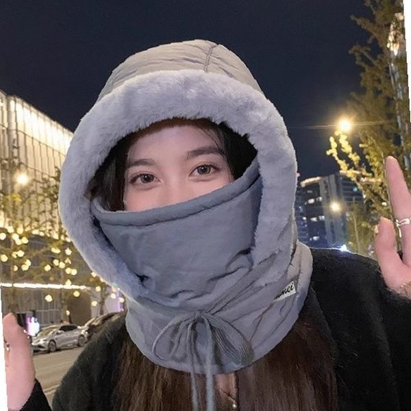 겨울 후드 넥워머 일체형 방한모자 패딩 안감 끈조절 마스크 겸용 보온 머플러