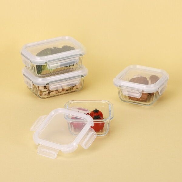 (주)네오플램 네오플램 [네오플램] 웨이브락 내열유리 밀폐용기 투명 쁘띠 4종세트(정사각 320ml 2개+직사각 370ml 2개)