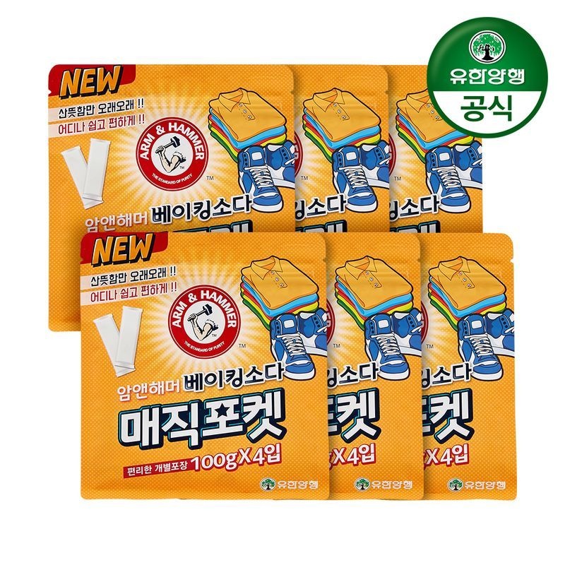 처치앤드와이트 유한양행 암앤해머 매직포켓 부직포베이킹소다 100g(4입) x 6개