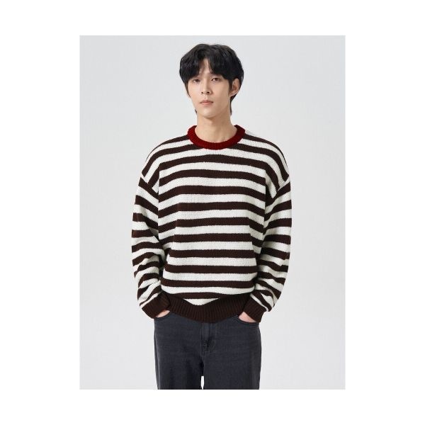 에잇세컨즈 8SECONDS 링거 배색 스트라이프 니트 풀오버 브라운 454Y51LQ3D 162314