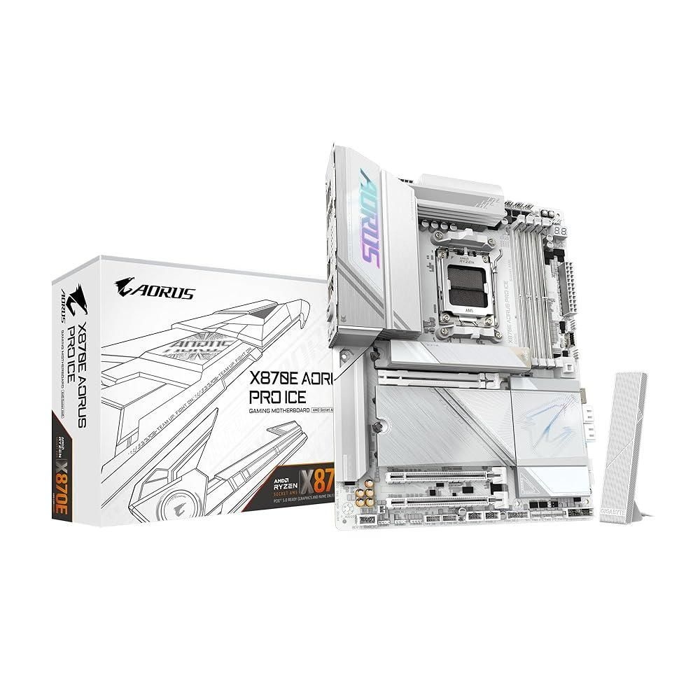 기가바이트 [해외] GIGABYTE X870E AORUS PRO ICE AMD AM5 LGA 1718 마더보드, ATX, DDR5, 4X M.2, PCIe 5.0, USB4, WIFI7, 2.5GbE LAN, EZ-Latch 134555