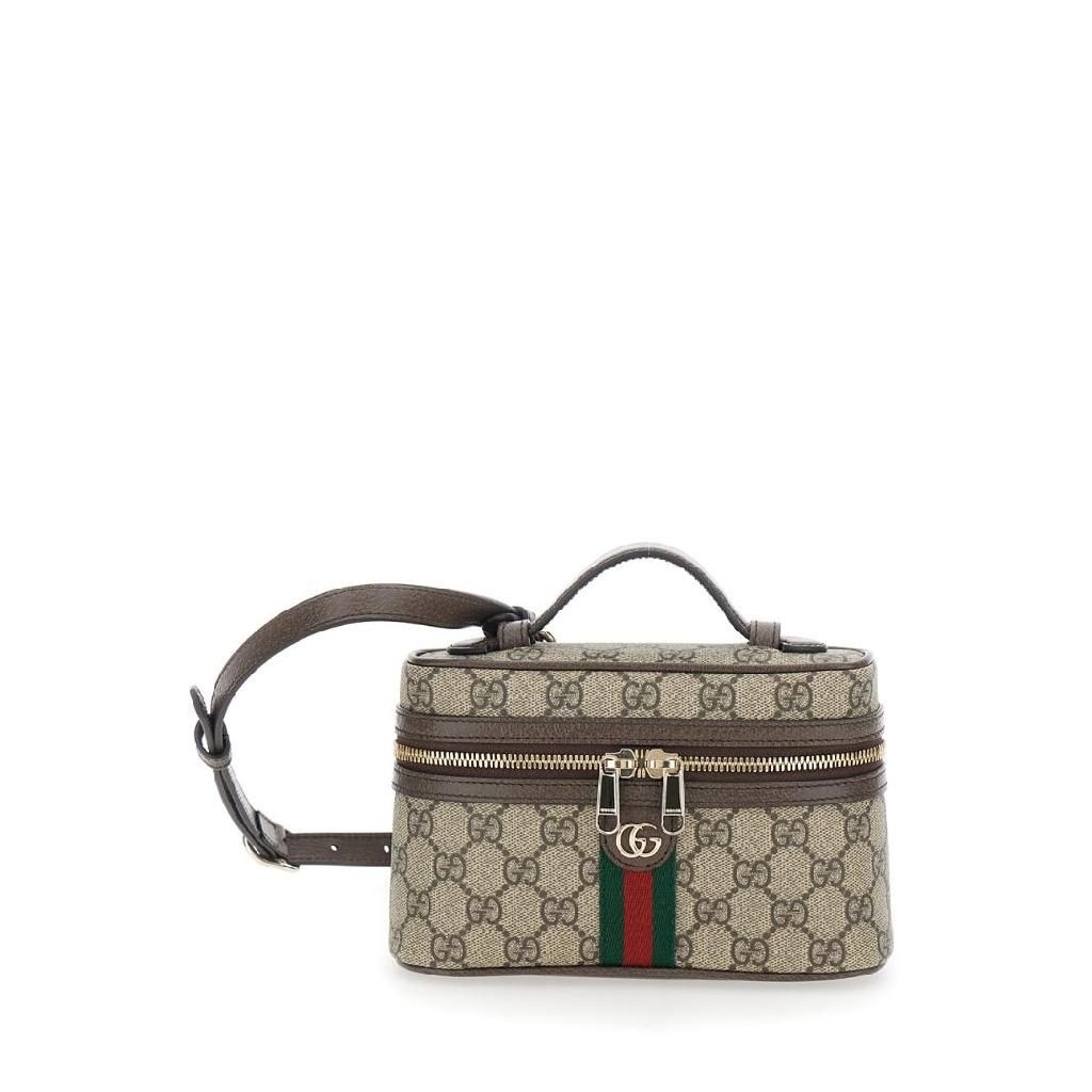 구찌 GUCCI Ophidia Beige Mini Bag with Adjustable and Removable Shoulder Strap and Web Detail on the Front in GG Supreme and Leather Woman 838491FAE