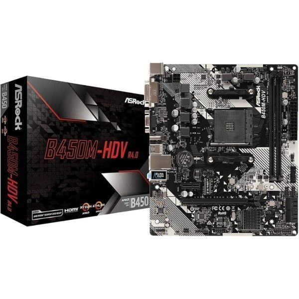애즈락 [해외] ASRock 마이크로 ATX AMD 마더보드 B450M-HDV R4.0 AM4 Promontory B450 SATA 6Gbs 129957