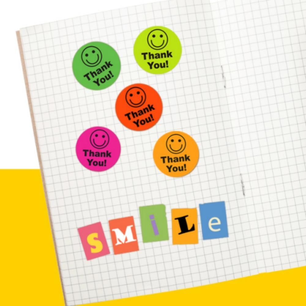 제델리 땡큐 스마일 스티커 500 pcs 원형 라벨 봉투 쇼핑몰 문구 용품 사무 세트 500개