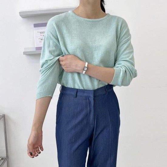 여자 1컬러 U넥 FW 민초파 미니멀리즘 티셔츠 (11148281)