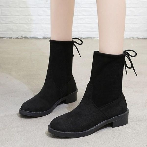 [SX75234]앵클 부츠 미들힐 라인 스웨이드부츠