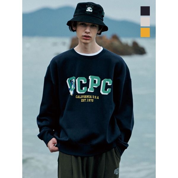 [원더플레이스] [오션퍼시픽(OCEAN PACIFIC)] 맨 OCPC 펭귄 오버사이즈 기모 스웨트 셔츠