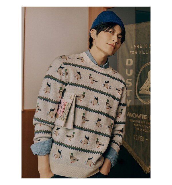 빈폴멘 빈폴 BEANPOLE Print Bakery 청둥오리 올오버 인타샤 니트 - 아이보리 (BC4951K020)