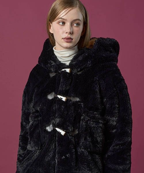 &lt;&lt;매장정품&gt;&gt; koleat [밍크 ver.] 후드 오버핏 떡볶이 더플 누빔 무스탕 자켓 [Black] 비건 퍼 ver.