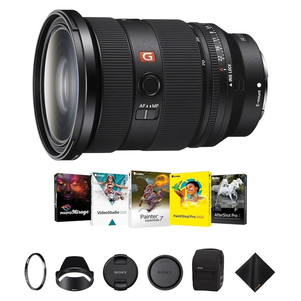 [해외] Sony FE 24-70mm f/2.8 GMaster II 렌즈 E-마운트용 - Tiffen 82mm UV 프로텍터 필터, Corel 소프트웨어 키트 및 클리닝 천이 있는