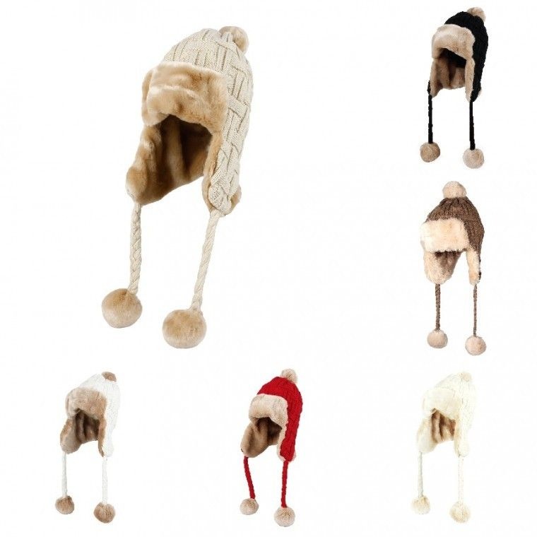 베이직 기모 격자 무늬 귀달이 니트 비니 FZ70022