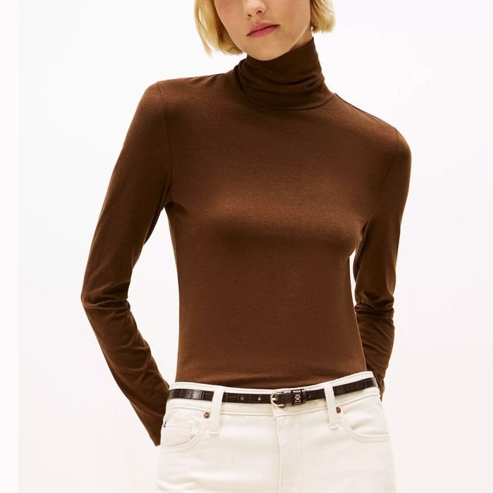 Tommy Hilfiger [해외] 타미힐피거 타미 여성 롱슬리브 티틀넥 티셔츠 Brown