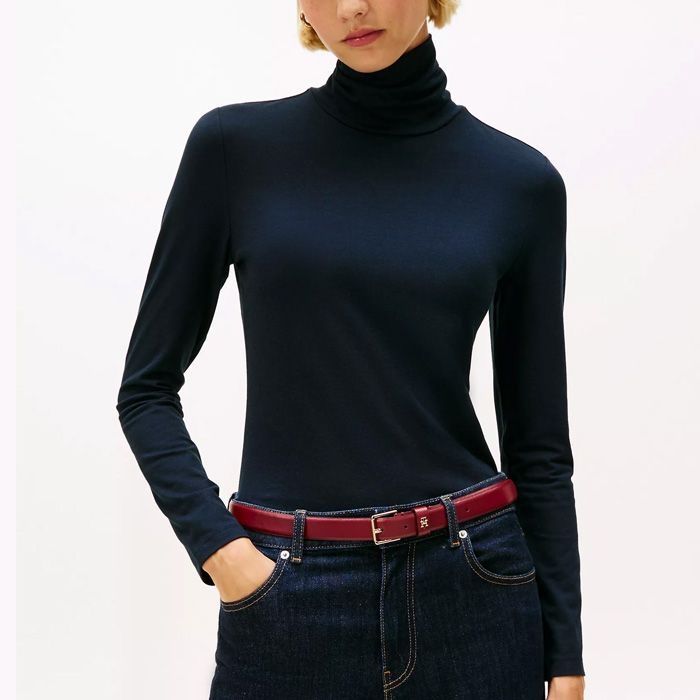 Tommy Hilfiger [해외] 타미힐피거 타미 여성 롱슬리브 티틀넥 티셔츠 Navy