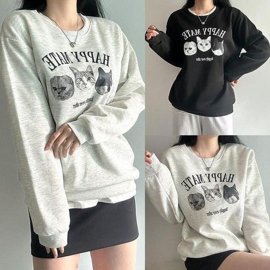 [오노마] ONM 티셔츠 해피메이트티 고양이 맨투맨 여성 가을 (32617247)