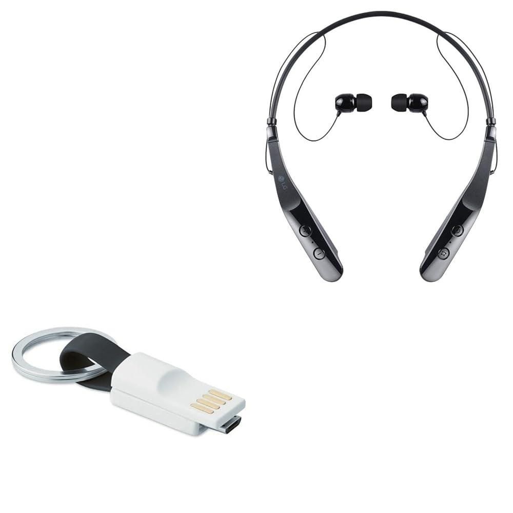 [해외] BoxWave LG Tone Triumph (HBS-510)와 호환되는 케이블 - 마이크로 USB 키체인 충전기, 키링 마이크로 USB 케이블 - 제트 블랙