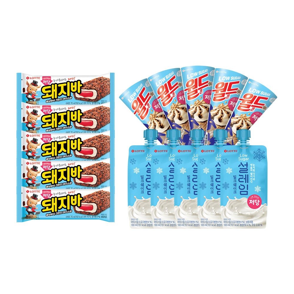 [롯데백화점] 롯데웰푸드 저당3종아이스크림혼합세트(월드콘x5개+설레임x5개+돼지바x5개) LE1219556893