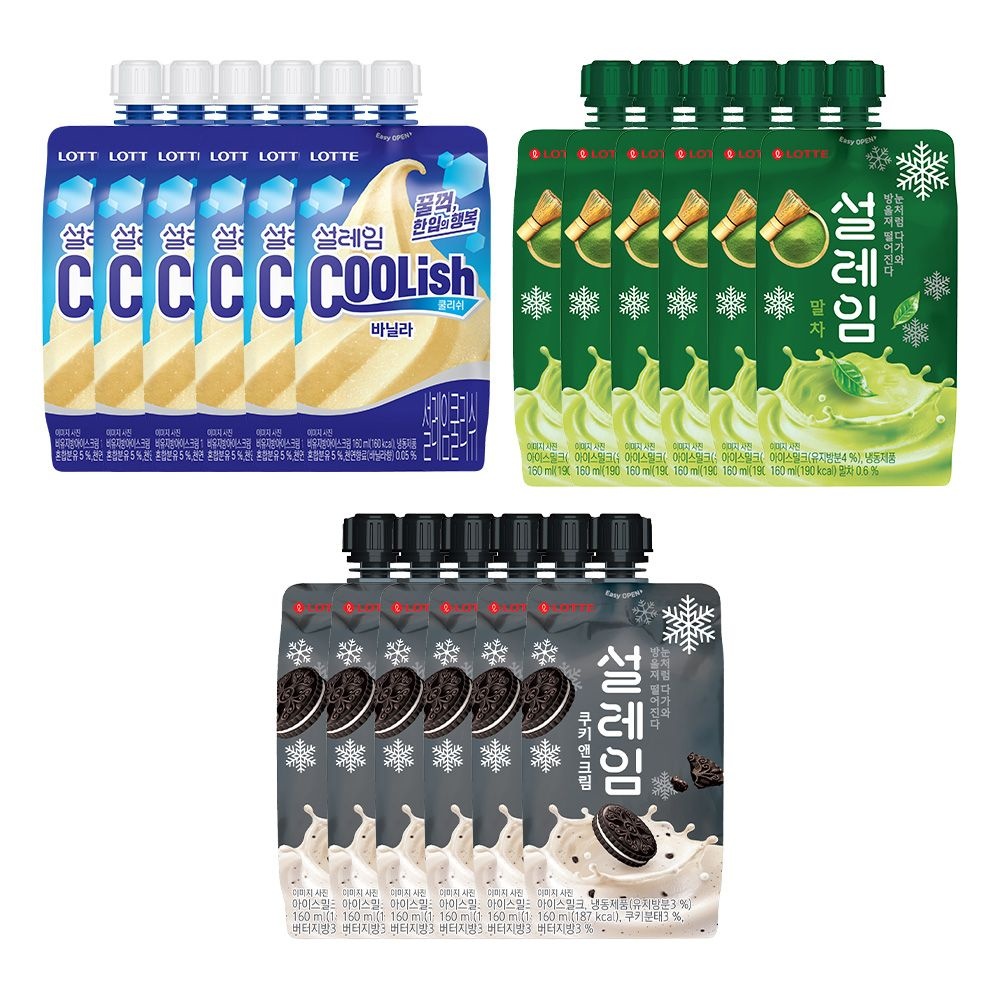 [롯데백화점] 롯데웰푸드 설레임 쿨리쉬 바닐라x6+말차x6+쿠앤크x6 LE1219801061