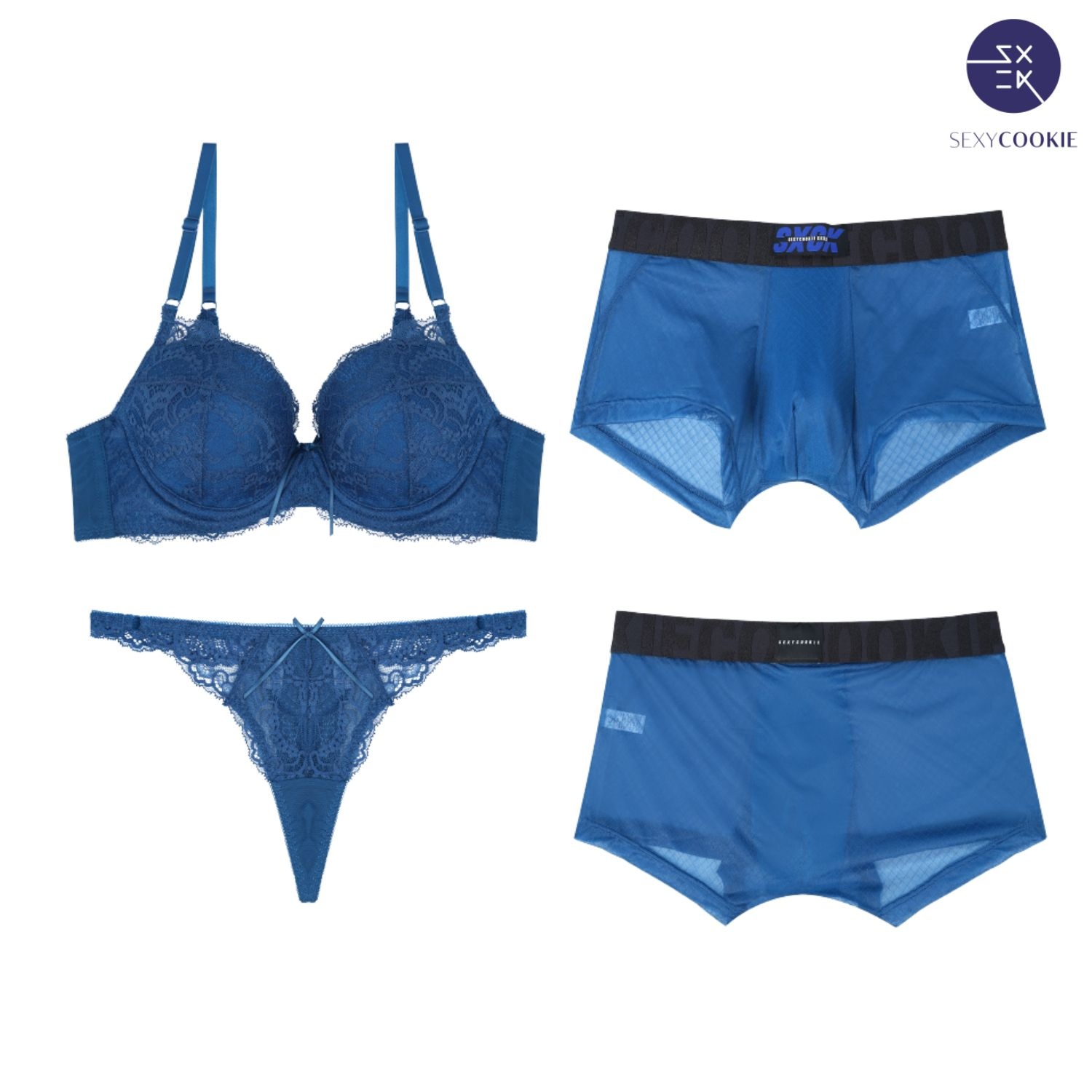섹시쿠키 시스루 블루 커플속옷SET3 