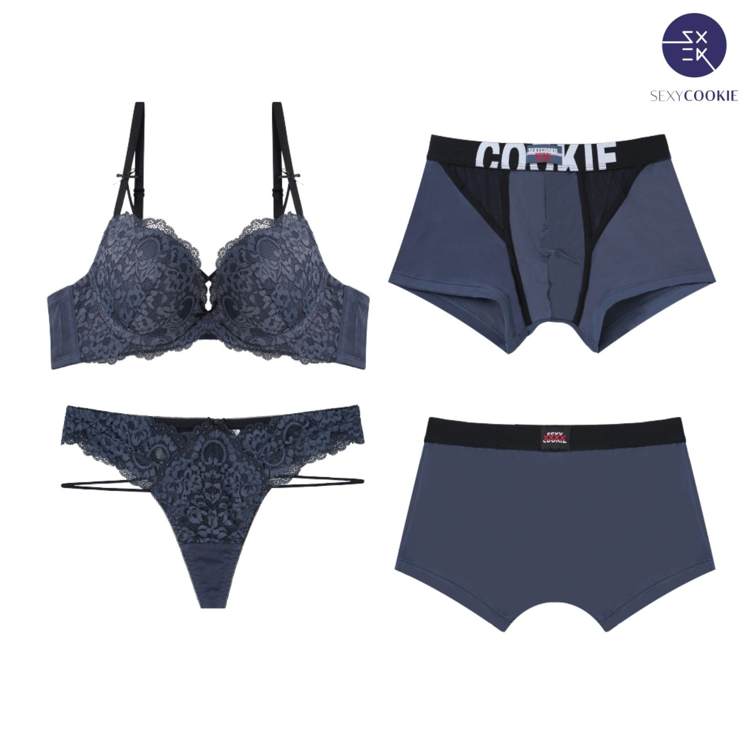 섹시쿠키 어텀 섹시 블루그레이 커플속옷SET3 