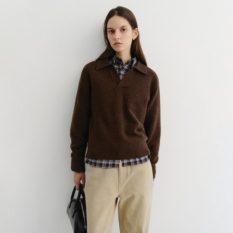 던스트 기은세 UNI OPEN COLLARED SWEATER DARK BROWN_UDSW5D137W3