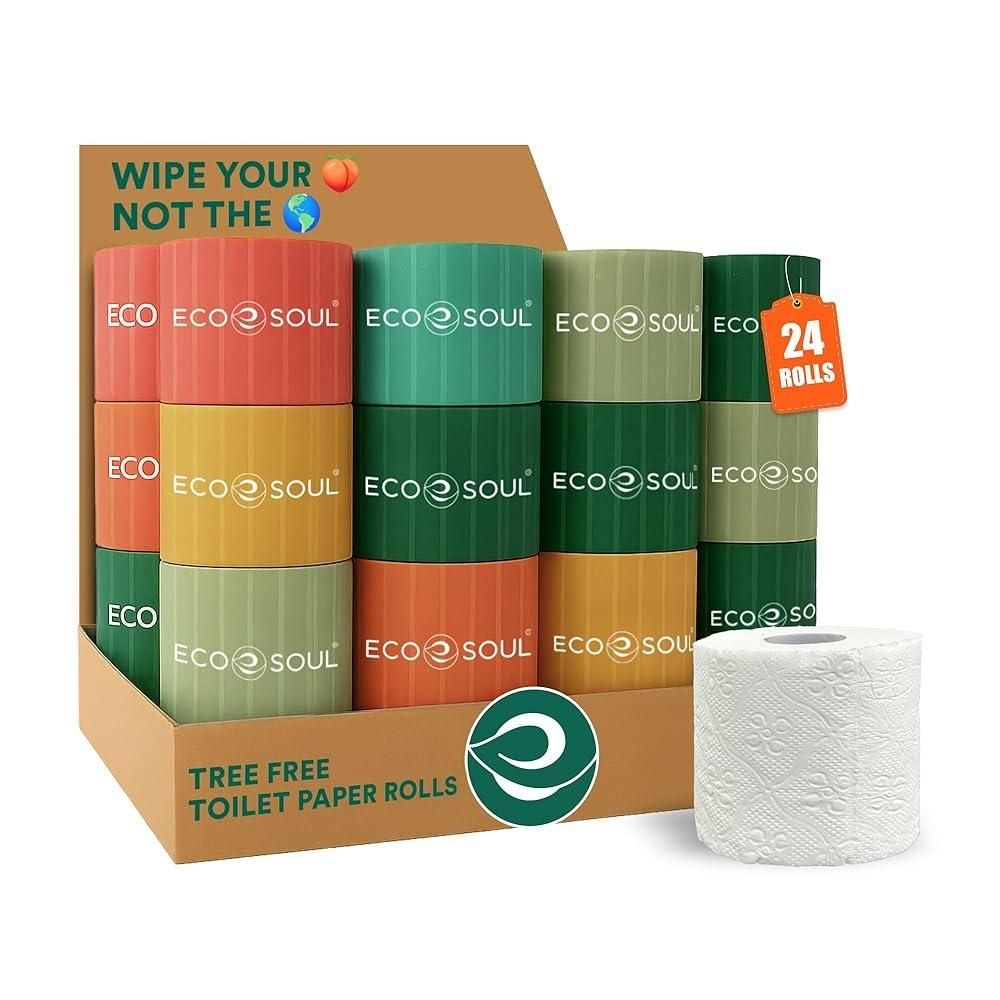 [해외] ECO SOUL 대나무 화장지 메가 롤 24개 3겹 당 300장 | 조 안전 목욕 티슈 지속 가능한 퇴비화 가능 FSC 249939