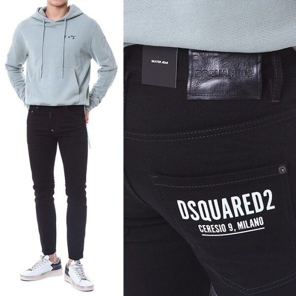 디스퀘어드2 [디스퀘어드2] [명품] 디스퀘어드 블랙 래더패치 포켓페인티드로고 블랙진74LB1199