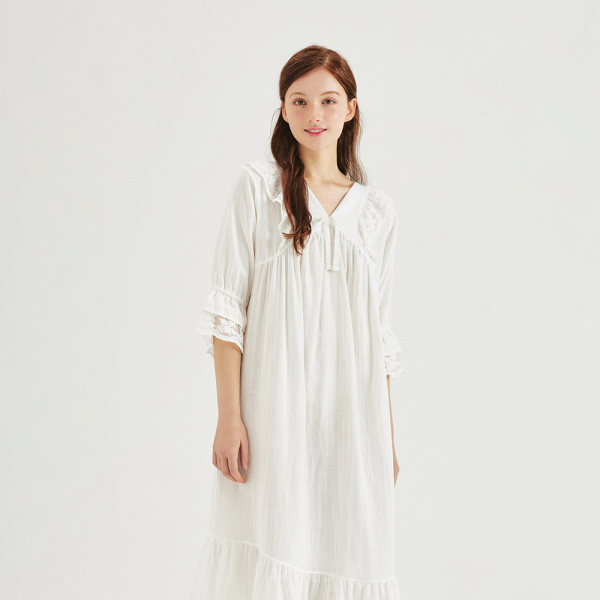 [이브니에] 스프링데이 여자 여성 잠옷 7부 원피스 화이