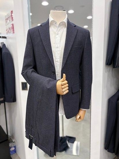 20만원대 정장세트 / 남자 기모 신축성 좋은 네이비 컬러 캐주얼 정장 셋업 수트 양복 세트 / 허리 38인치_JK