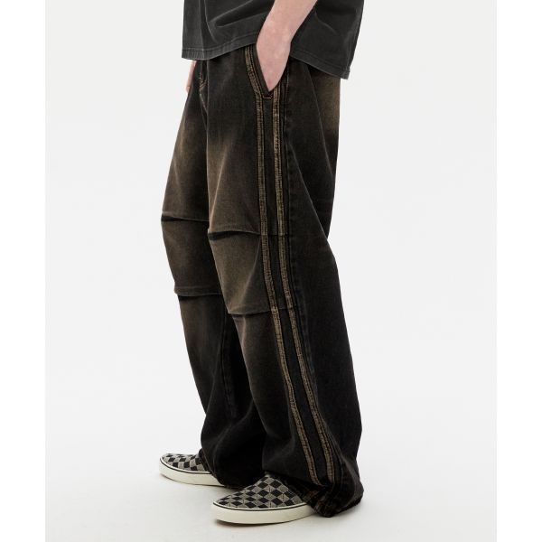 TRILLION 트릴리온 TR일리오 ILLIO N 파라슈트 트랙 라인 밴딩 데님 팬츠 YELLOW BLACK TRSPT14BK 330874