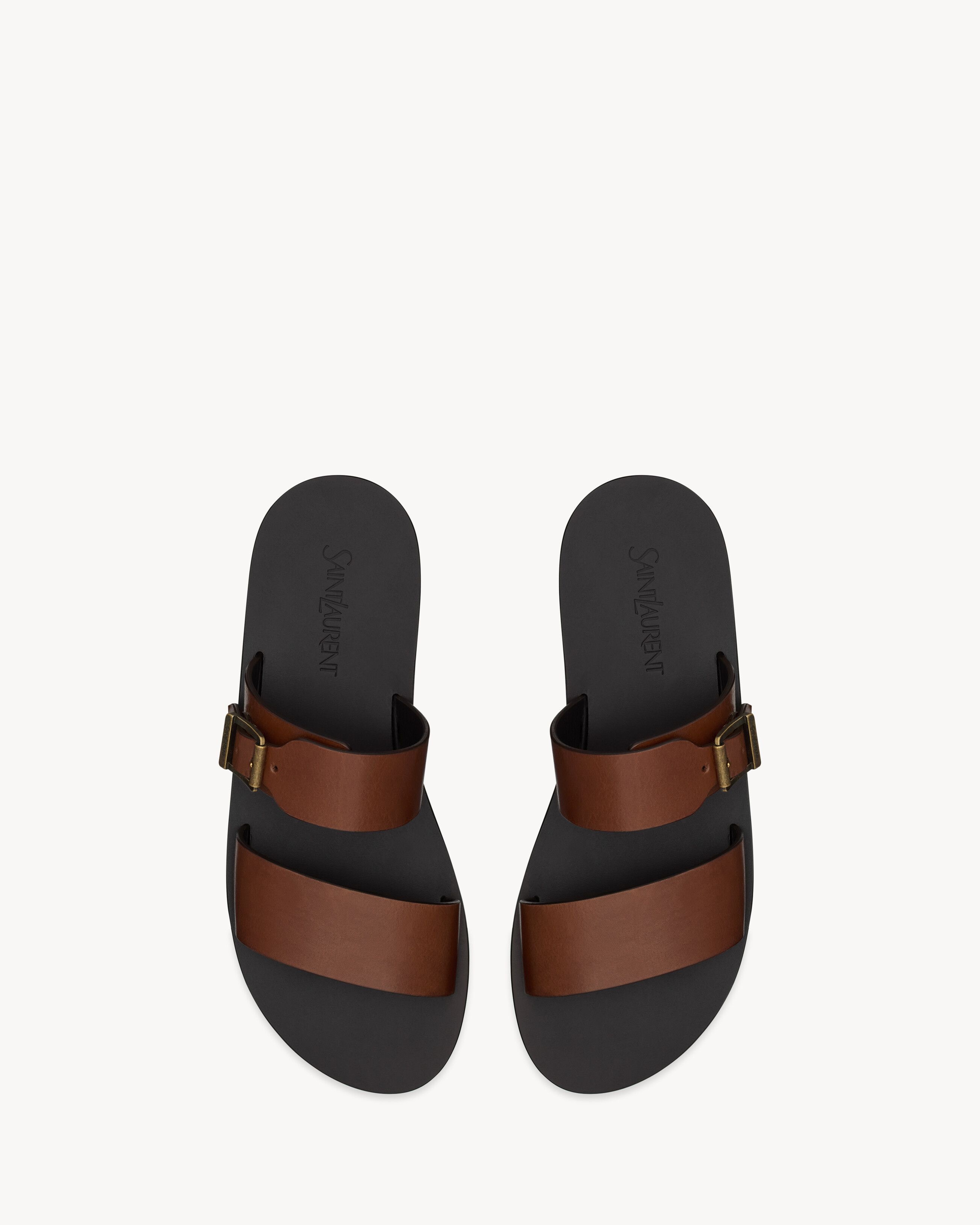 [해외] 「프랑스 최신상」 생로랑 IOS 슬라이드 스무스 레더 코냑 820044DWE006036 국내 A/S 가능