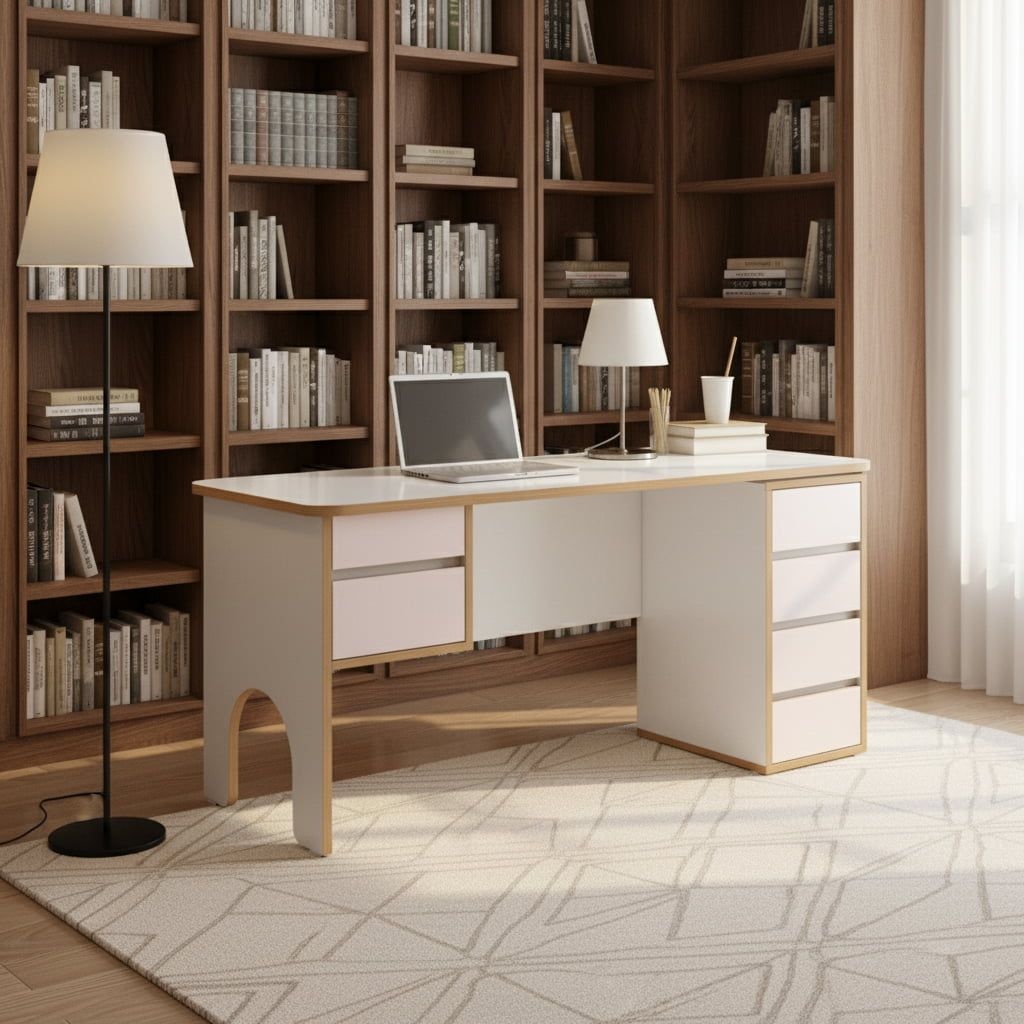 1600책상 4단서랍 풀세트 좌형 원목책상 재택근무책상 신혼가구 확장형책상 감성책상