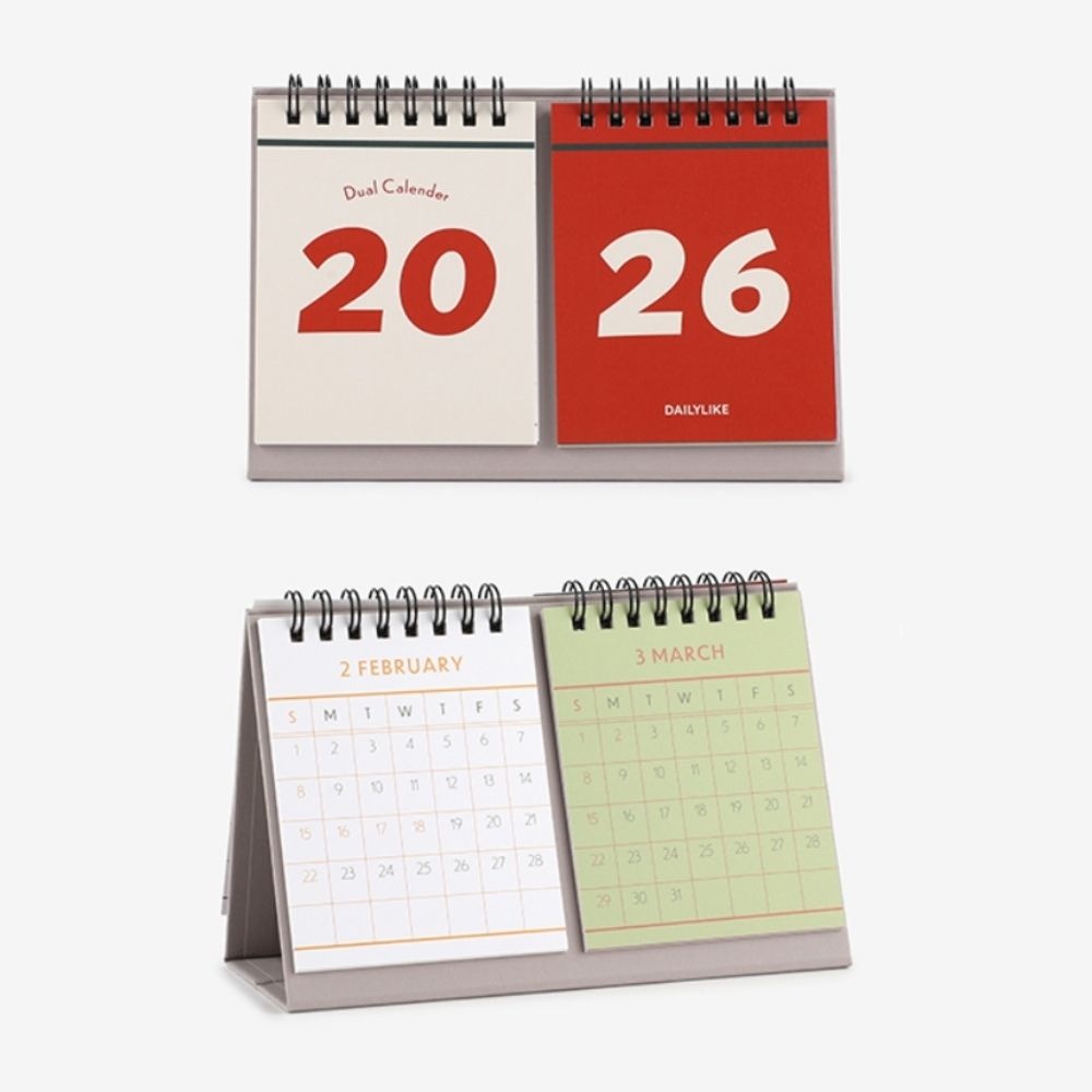 [소망드림마켓협력사][오늘출발] 데일리라이크 2026 전월당월 동시확인 듀얼 탁상용 캘린더 개인일정달력 미니탁상달력 2026캘린더