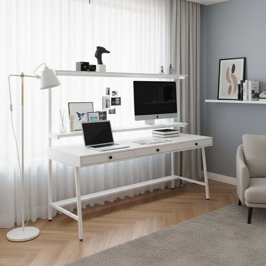 스틸 서랍 책상 2단 선반형 1800 사무책상 가정용책상 심플책상 재택근무책상 작업책상