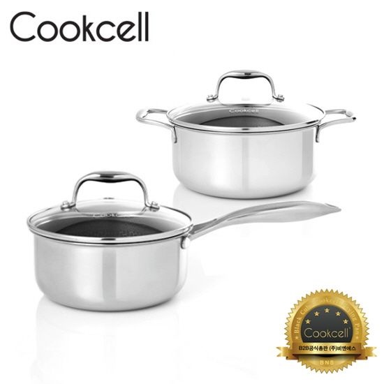 [Cookcell] 쿡셀 통3중 싱글 코팅 블랙에디션 IH 양수냄비 16cm + 편수냄비 18cm 2종 / 품번 : 06024 ...
