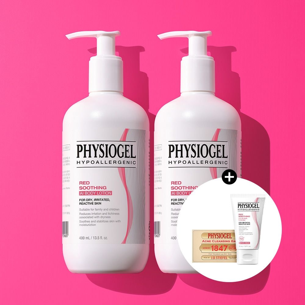 피지오겔 레드수딩 AI 바디로션 400ml x2개 민감피부진정+ 증정 장벽리페어KIT 아크네 클렌징바+AI리페어 크림30ml