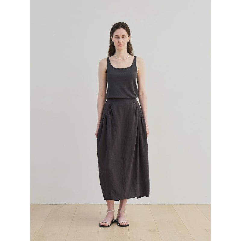 Moia Shirring Cocoon Skirt - Charcoal Brown 873820