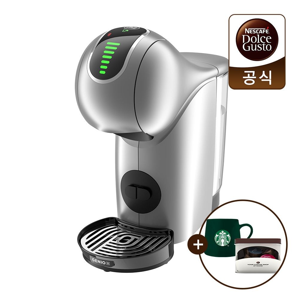 네스카페 돌체구스토 돌체구스토 커피머신 지니오 S 터치 실버+스타벅스그린머그컵350ml+캡슐 컨테이너