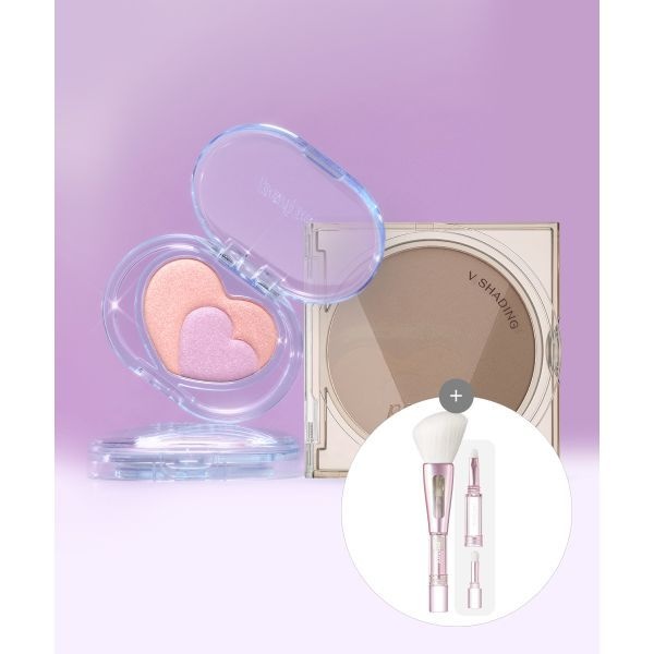 PERIPERA 매장정품 PERIPERA [윤곽연출SET] 페리페라 하트 포켓빔 + 브이 쉐딩 3단브러쉬