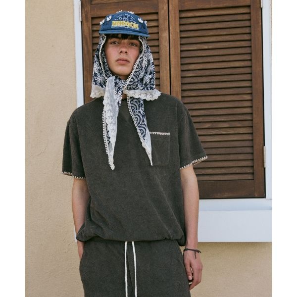 PENFIELD PENFIELD 리조트 쉘 패턴테리 하프 티셔츠 올리브_FR2KT201 246445