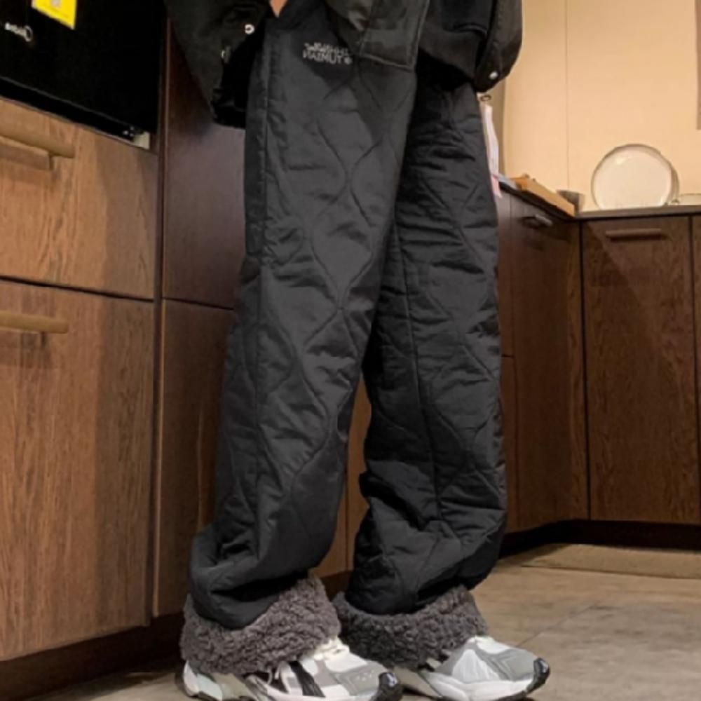 방한 누빔 패딩바지 와이드 팬츠 양털 밴딩 바지 겨울 캠핑 등산 솜바지 남자 여자