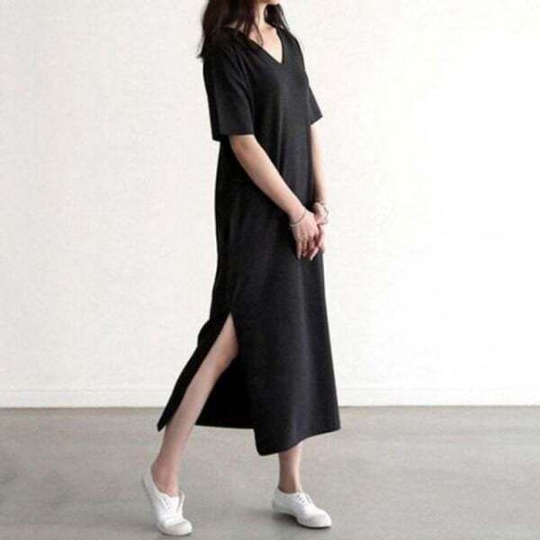 [모노무드] TH-40524 옆트임 인기 여자 원피스 브이넥 감성 여름 롱 치마