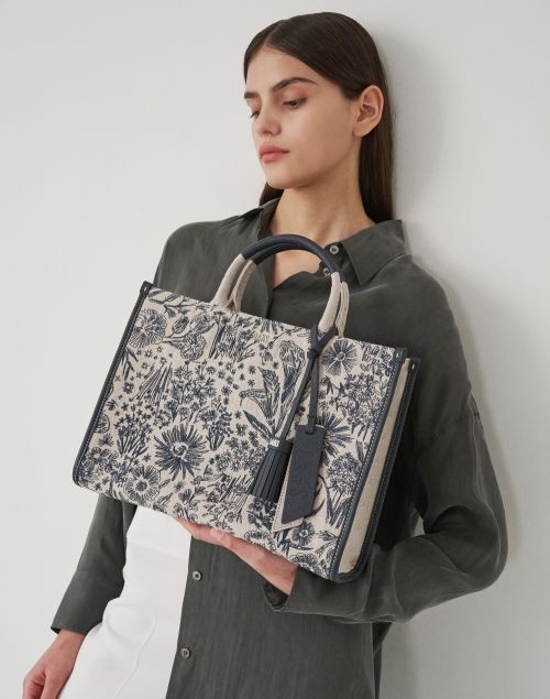 닥스 네이비 플라워자수 자카드 토트백 M DCBA6E655N2