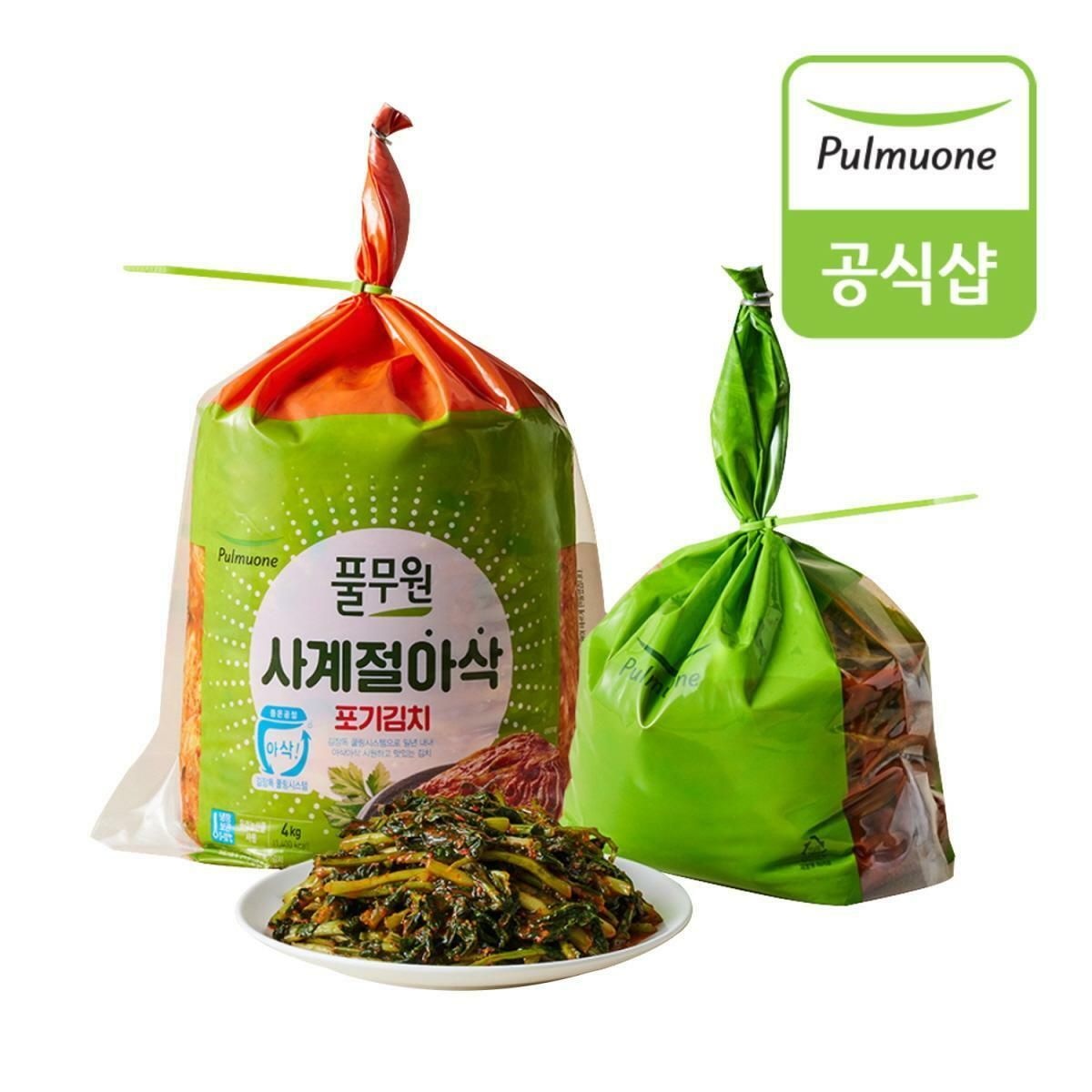 [(주)김치나라][TV상품][생산직송] 풀무원 사계절아삭 포기김치(4kg)+열무김치(2kg)