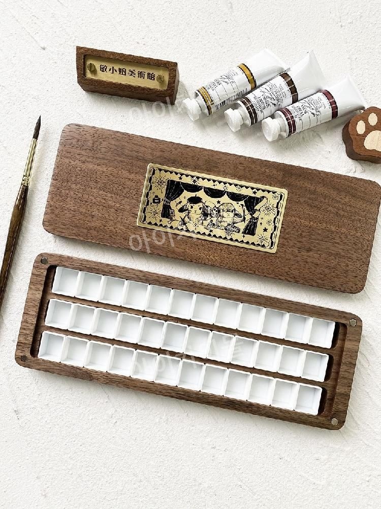 [해외] 호두목 수채화물감 우드팔래트 고급 미술파레트 파렛트 36/72/108칸