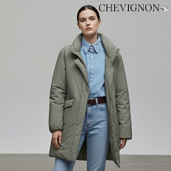 [쉐비뇽] 여성 캐시미어 블렌디드 패딩 코트_올리브