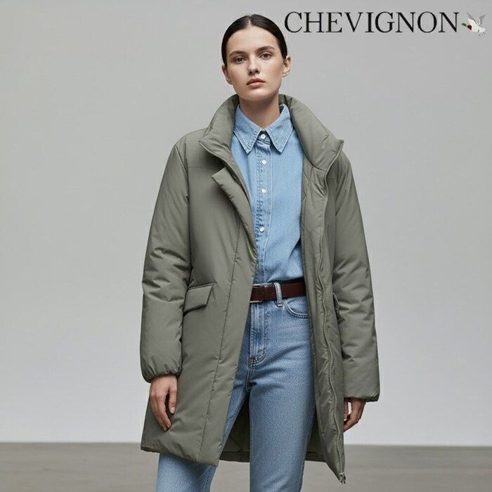 [쉐비뇽] 여성 캐시미어 블렌디드 패딩 코트올리브