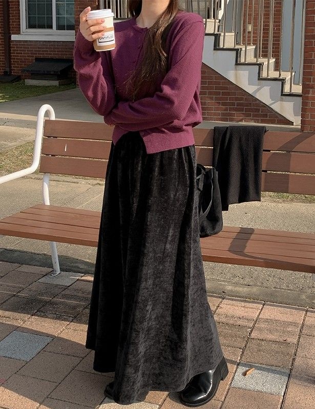 공구우먼 공구우먼 제작 뉴디스 밴딩 벨루아 플레어 맥시 스커트 84626 빅사이즈 여성의류